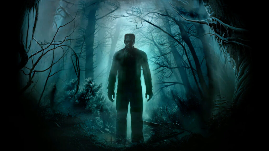 El monstruo de Frankenstein de pie en un bosque con niebla, imagen de THE MONSTER, escape room de INCOGNITO Escape en Madrid