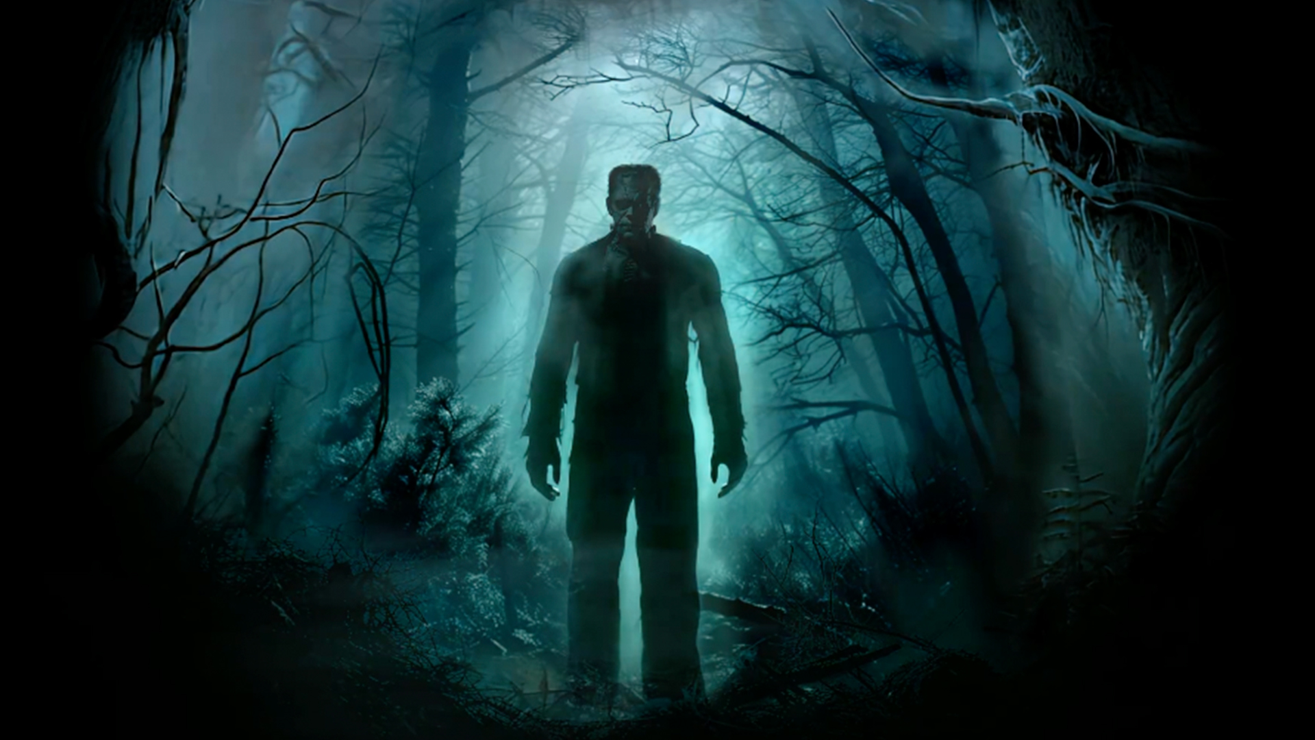 El monstruo de Frankenstein de pie en un bosque con niebla, imagen de THE MONSTER, escape room de INCOGNITO Escape en Madrid